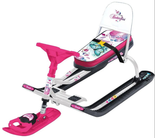 Снегокат НИКА Тимка спорт 4-1 ТС4-1/Б2, С бабочками, белый каркас, розовый
