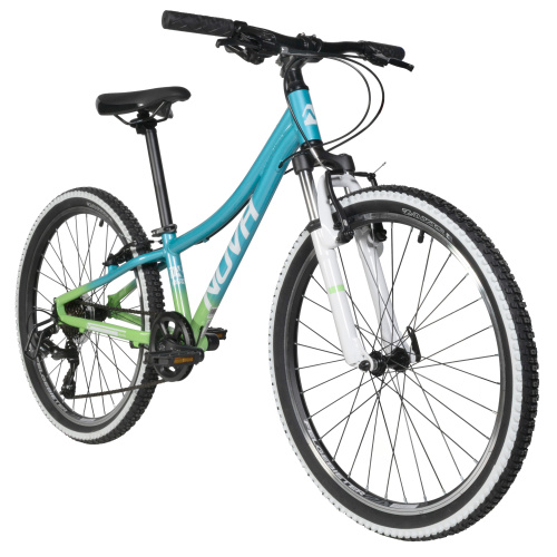 Велосипед Novatrack Katrina 7.V 24 (2025), рама 10" (130-155 см), салатовый-голубой