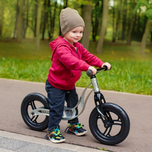 Беговел Maxiscoo Rocket Стандарт Плюс 12" (2022) (92-98 см), серебристый