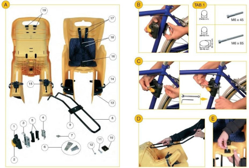 Детское кресло велосипедное Bellelli Little Duck на подседельный штырь Multifix тёмно-синее до 7лет/22кг, 5-259852